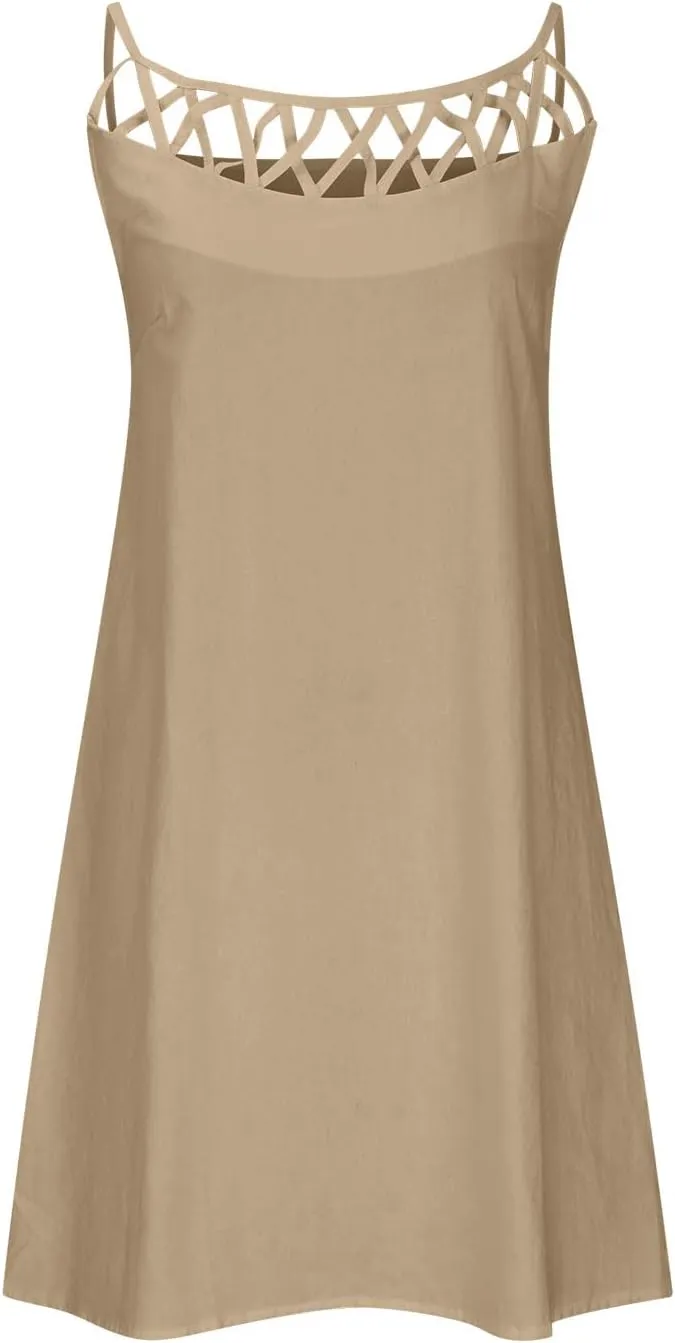 Women's Sleeveless Cut - Out Neckline Mini Dresses 2025 Casual Summer Chic Shift Dress for City Walks, Shopping Dates