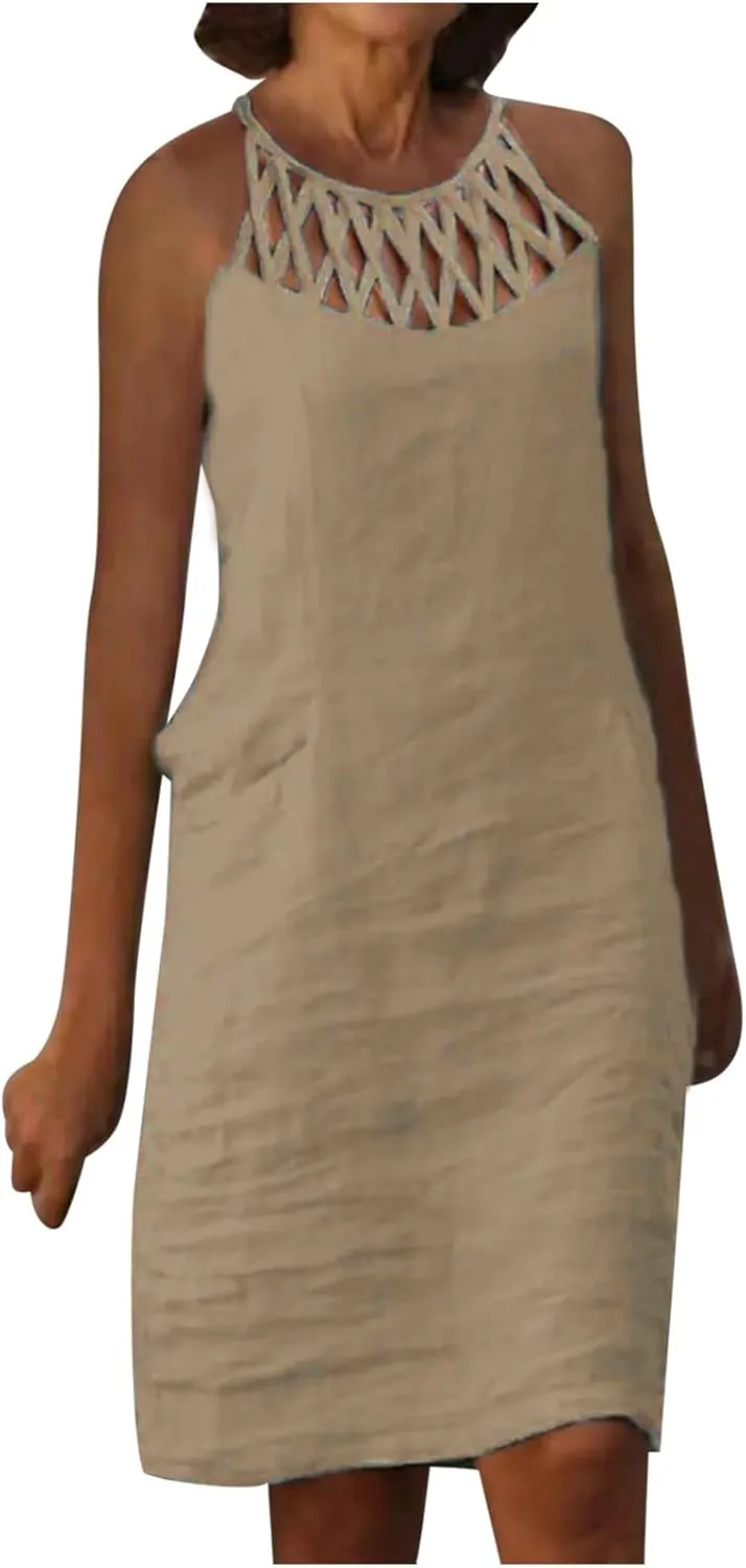 Women's Sleeveless Cut - Out Neckline Mini Dresses 2025 Casual Summer Chic Shift Dress for City Walks, Shopping Dates