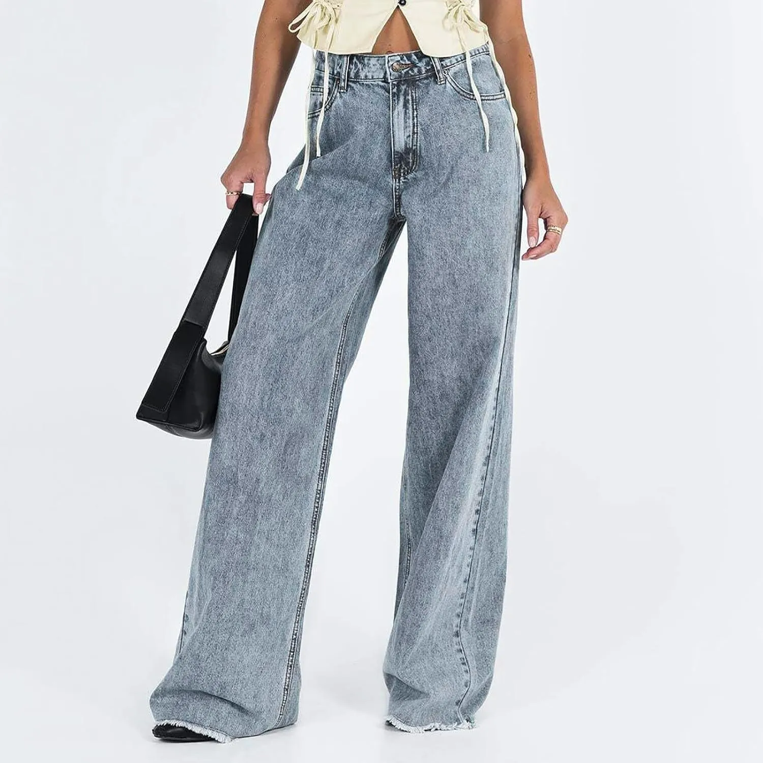 Womens Wide Leg Jeans 2024 Trendy Stretch High Waisted Pockets Loose Casual Comfortable Fall Straight Leg Denim Pants