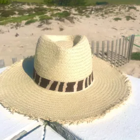 Zebra Fringe Wide Brim Hat