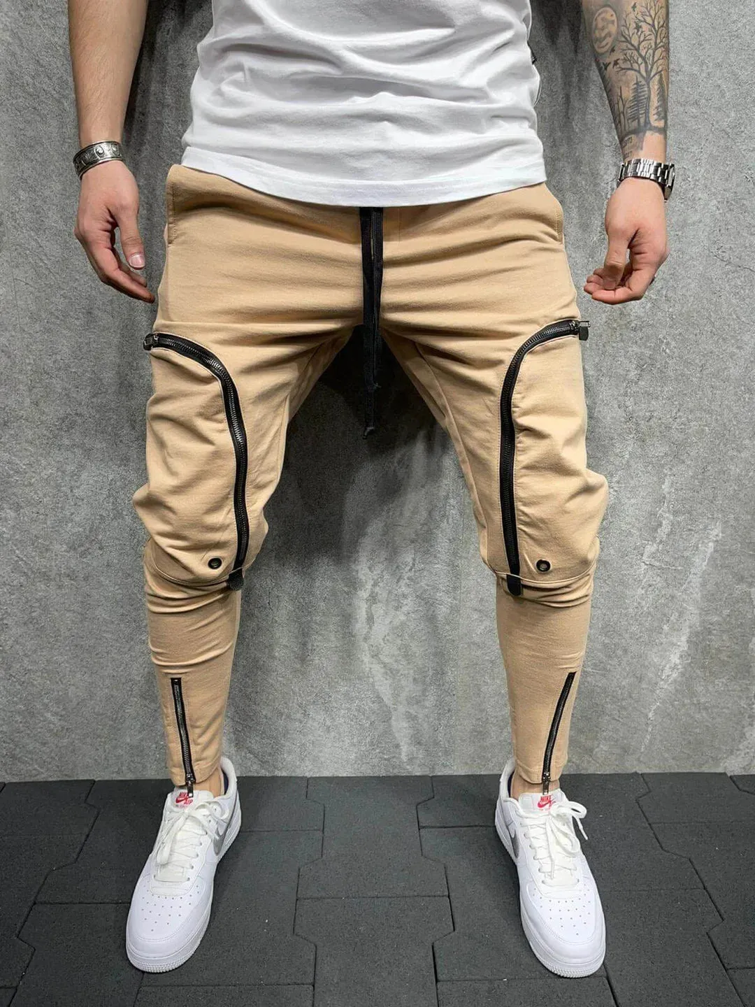 Zipper Drawstring Casual Trousers