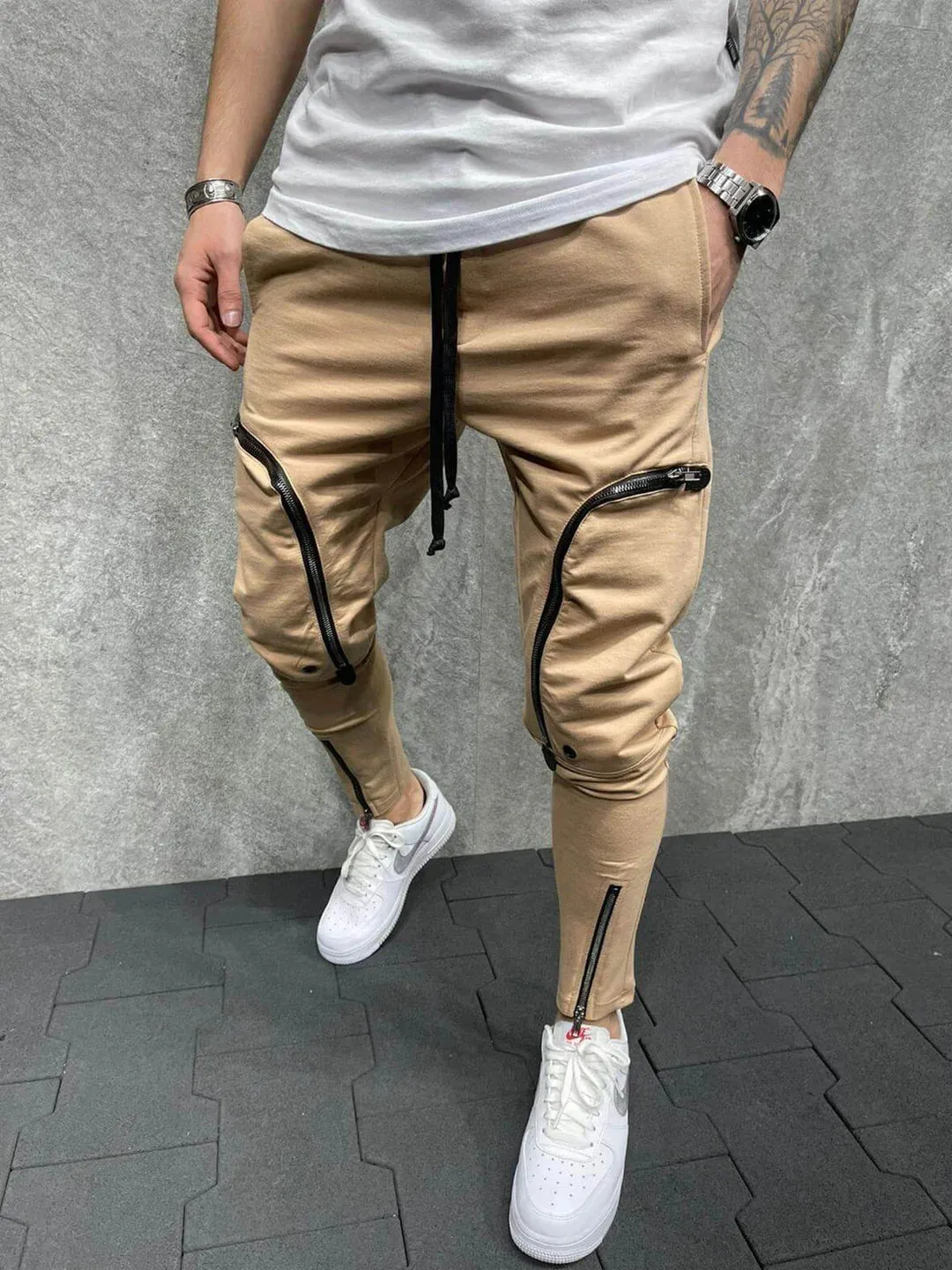 Zipper Drawstring Casual Trousers